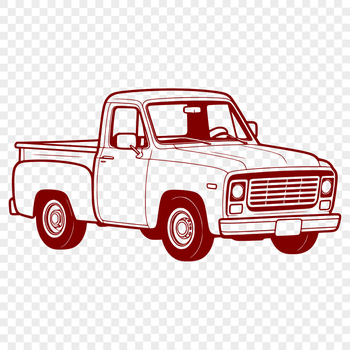 A stylized illustration of a pickup truck with bold lines and geometric shapes.