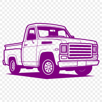 A 2D illustration of a rugged pickup truck with bold lines and simple shapes.