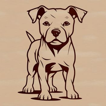 A illustration of an adult Pitbull standing on its hind legs.