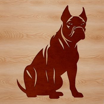 A close-up illustration of a seated pitbull with a calm expression.