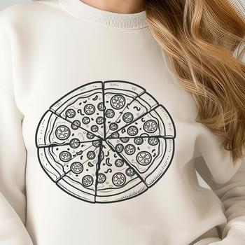 A hand-drawn design of a pizza made from vector lines and shapes, suitable for cutting out with a craft cutter or laser.