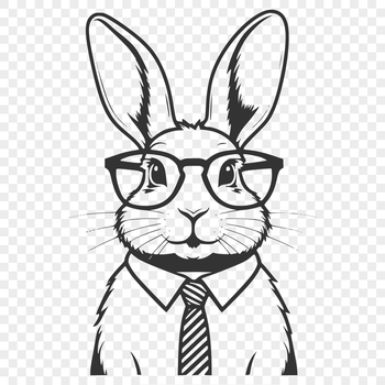 A cartoon rabbit with glasses on its head, suitable for Easter-themed projects.
