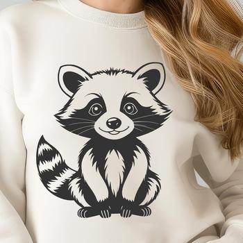 A simple vector illustration of a raccoon in black and white.