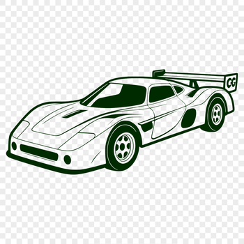 A high-speed racing car with sleek design lines and bold graphics.
