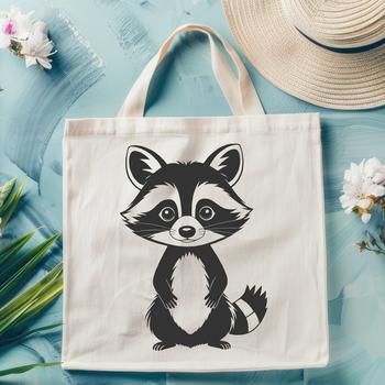 A scalable graphic design of a raccoon in a clean line art style.