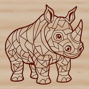 A single grey rhino standing in a grassland.