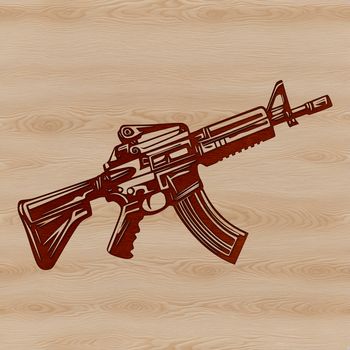 A detailed illustration of a modern assault-style rifle with various components.