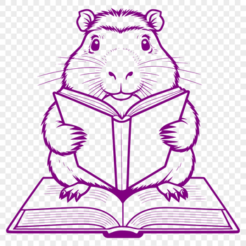 A large rodent from South America reading a book in a relaxed setting.