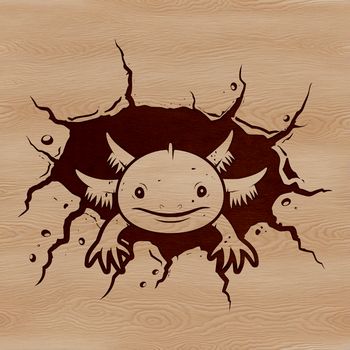 Close-up illustration of a smiling axolotl salamander with its distinctive head features.