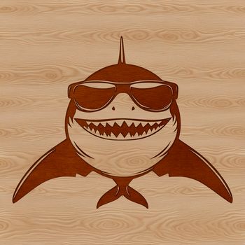 A cartoon shark wearing sunglasses in the ocean, suitable for use as clip art.