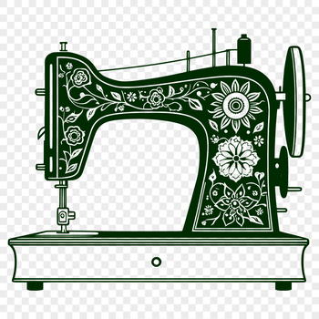 SVG icon of a sewing machine with various stitching tools.