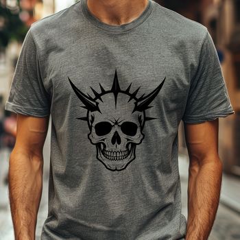 A detailed, hand-drawn illustration of a Gothic-style skull with intricate design elements.