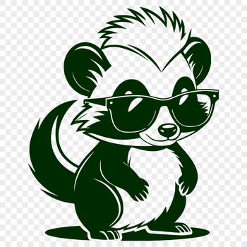 A cartoon skunk character wearing glasses and looking directly at the viewer.