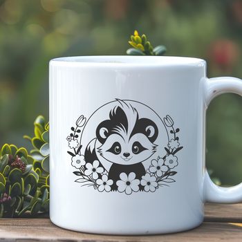 A stylized illustration of a wild skunk amidst a floral background.