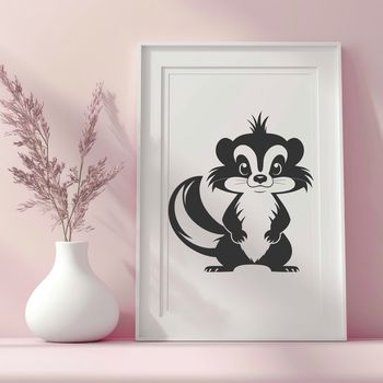 Illustration of a skunk, a wild animal known for its distinctive odor.