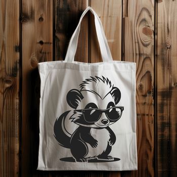 A cartoon skunk wearing glasses sits on a branch, with a curious expression.