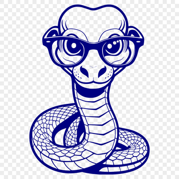 A cartoon snake wearing glasses, depicted in a vector illustration style.