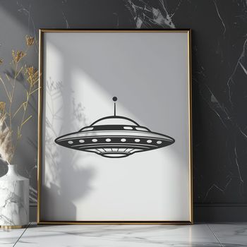 A stylized illustration of a spaceship in vector format.