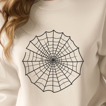A detailed vector illustration of a spider web made up of intricate lines and patterns.
