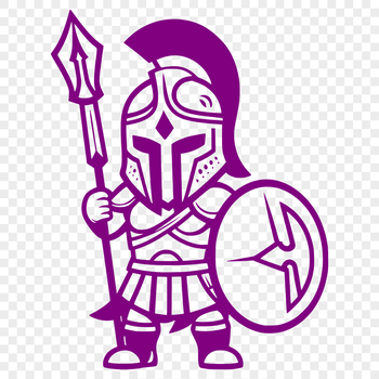 An illustration of a Greek warrior in traditional armor, ready for battle.