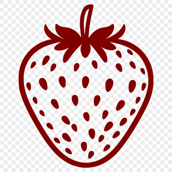 A colorful illustration of a ripe strawberry with green leaves.