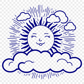 A stylized illustration of the sun with rays and clouds, suitable for digital design and cutting machine projects.
