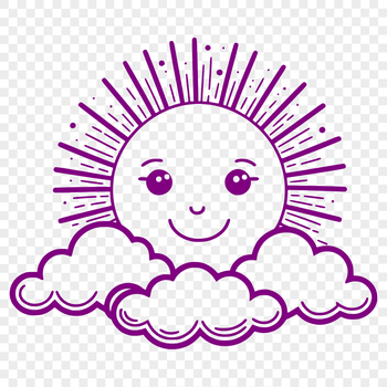 A stylized illustration of the sun with radiating lines and shapes.