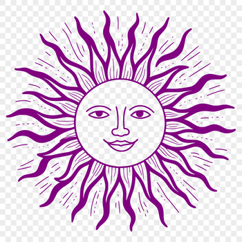 A colorful illustration of the sun with vibrant rays.