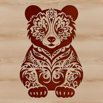 A stylized vector illustration of a bear sitting on its haunches, featuring intricate details and patterns.