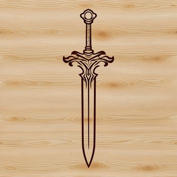 A sleek silver sword illustration with intricate details.