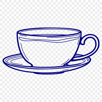 A simple design of a ceramic teacup with a saucer, perfect for vector graphics and commercial use.