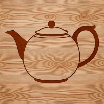 A detailed illustration of a traditional teapot with a steaming cup and saucer.