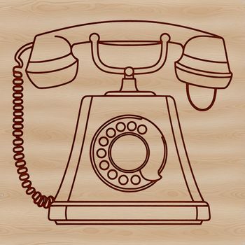A minimalist illustration of a traditional telephone with a cord and receiver.