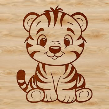 A sitting tiger with a gentle expression, suitable as clip art for various designs.