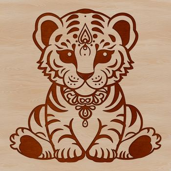 A sitting tiger, depicted as a large feline animal, ready to be used in vector design projects.