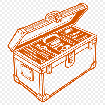 A detailed vector illustration of a toolbox with various tools and equipment inside.