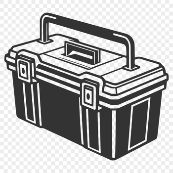 Illustrative vector graphic of a toolbox with various tools and equipment inside.