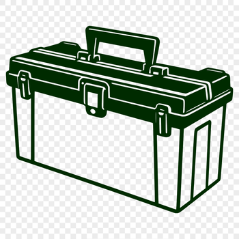 A digital illustration of a toolbox with various tools and equipment arranged neatly inside.