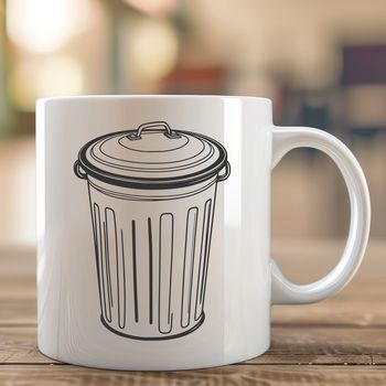 A minimalist illustration of a trash can with a simple, modern design.