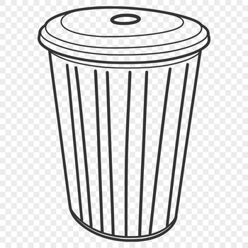 A minimalist illustration of a modern trash can with a lid, suitable for vector graphics and digital design.