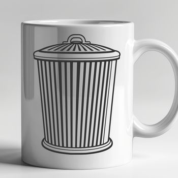 A simple illustration of a standard trash can with lid open.