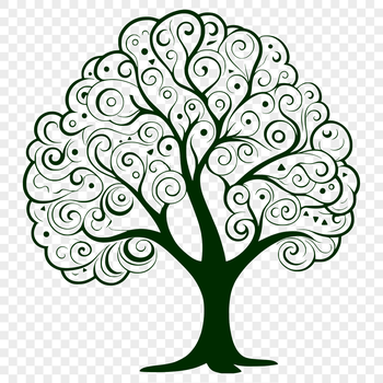 An SVG graphic representation of a tree with clean lines and geometric shapes.