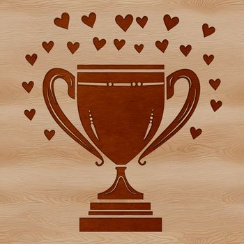 A metallic trophy with intricate details and heart-shaped accents, suitable for various design projects.