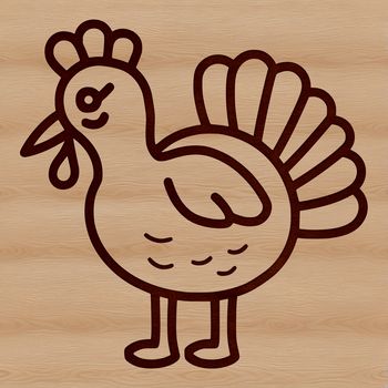 A simple line drawing of a farm animal turkey in a realistic pose.