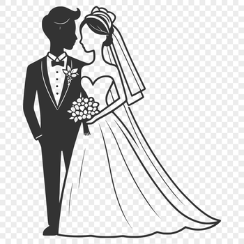 A detailed SVG illustration of a happy bride and groom standing together on their special day.