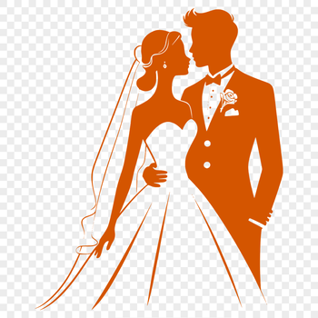 Vector illustration of a wedding couple with bride and groom exchanging vows, ideal for clip art and design projects.