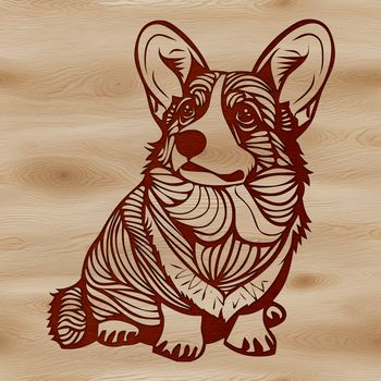 A stylized illustration of a sitting Welsh Corgi breed dog with ornate details.