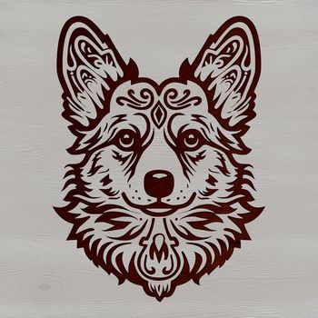 A detailed illustration of a Welsh Corgi's head, suitable for vector graphics and digital design.