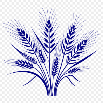 Illustration of a stalk of wheat with leaves and grain.