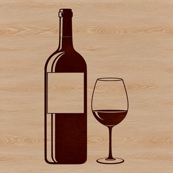 A 3D illustration of a wine bottle in a glass.